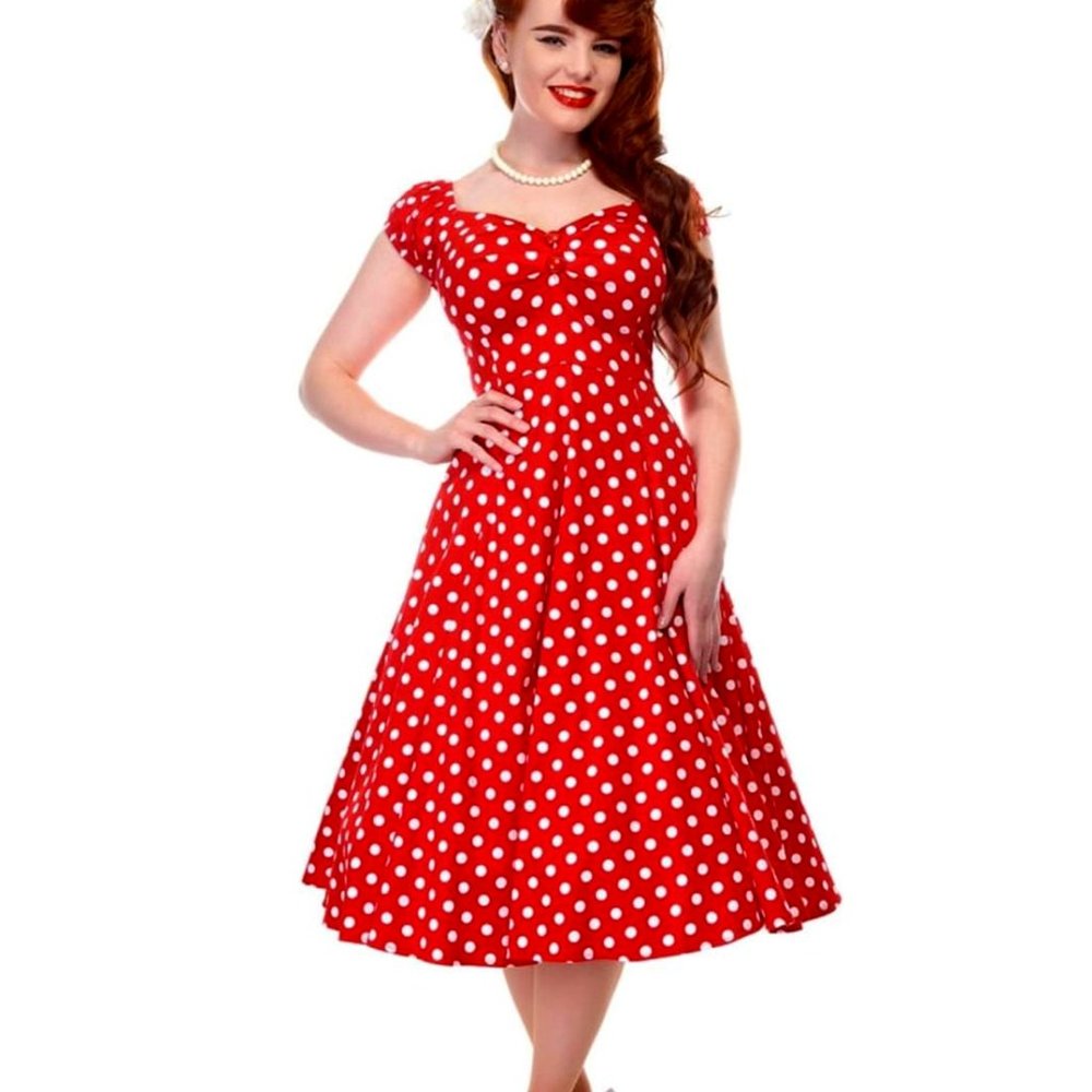 Collectif Red & White Dolores Doll Dress NWT— UK 16/XL— pinup girl— swing dress
